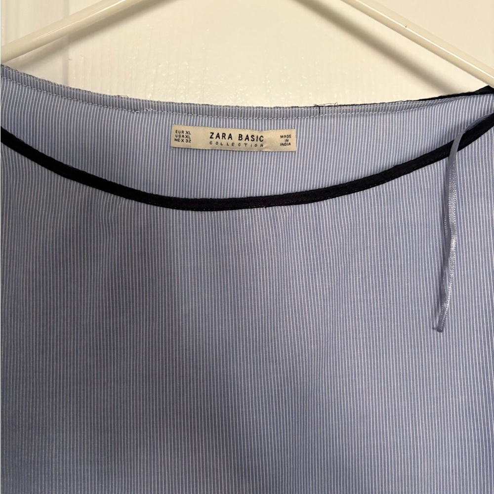 Zara Basic Light Blue Pinstripe Blouse